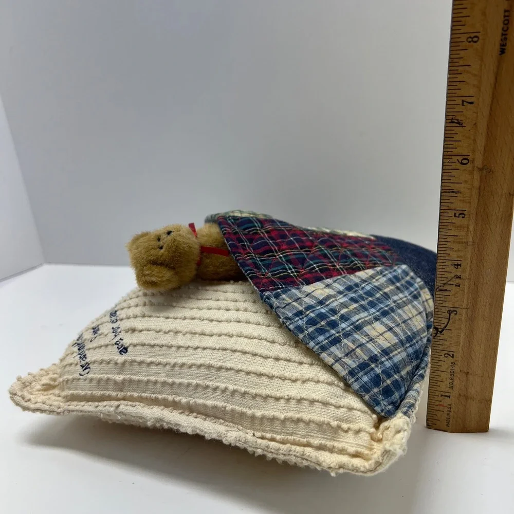 Boyds Bear Home Grandmother's Fans Decorative Pillow Cream Plaid Patchwork VTG